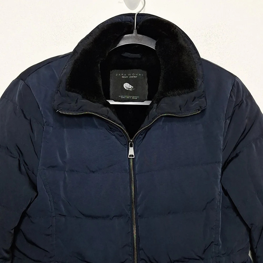 Zara Dark Blue Puffer Coat - Picture 2 of 13